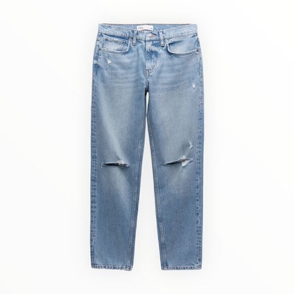 ZARA | Blue | ZW THE DISTRESSED CIGARETTE RELAXED JEANS - Picture 2 of 11